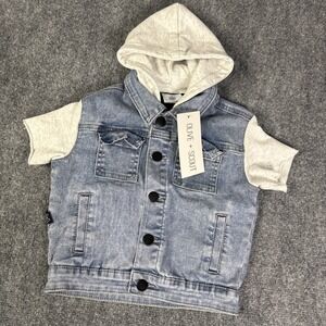 Olive & Scout Hooded Blue Denim Jean Jacket Vest 12-18 Months Short Sleeve